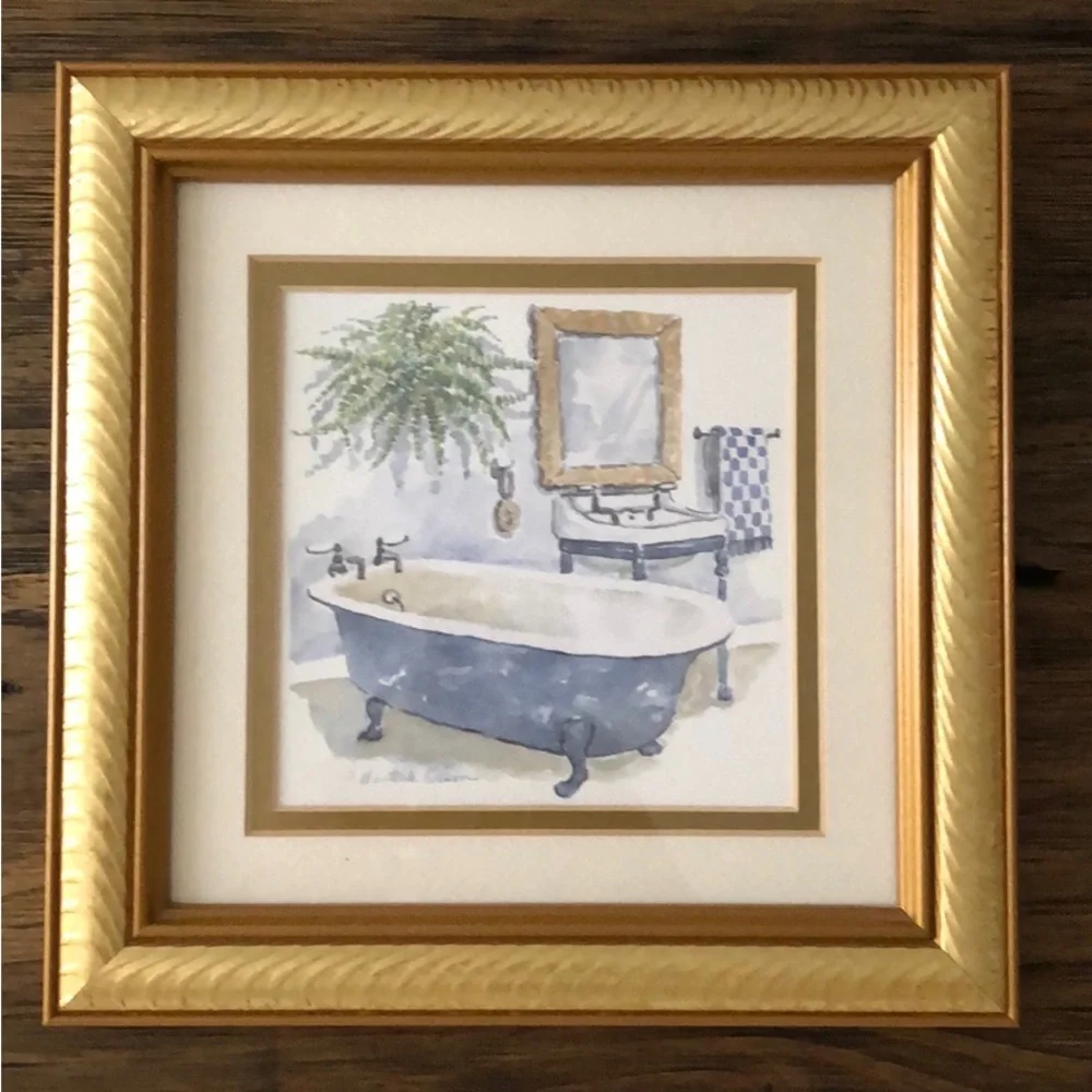 Vintage French Blue Bathtub Frame Wall Art